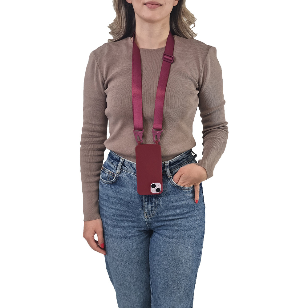 Θήκη Σιλικόνης με Strap CarryHang Sonique Apple iPhone 16 Plus Μπορντώ