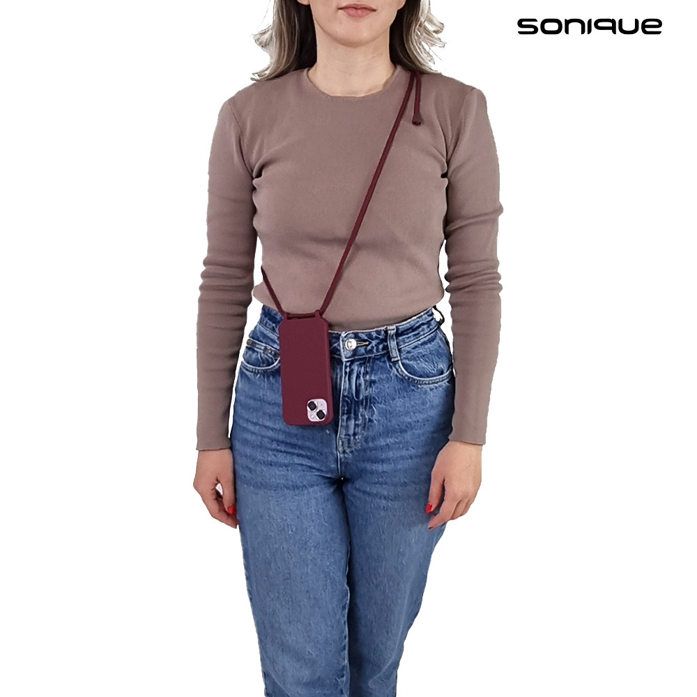 Θήκη Σιλικόνης με Κορδόνι CarryHang Sonique Apple iPhone 16 Plus Μπορντώ