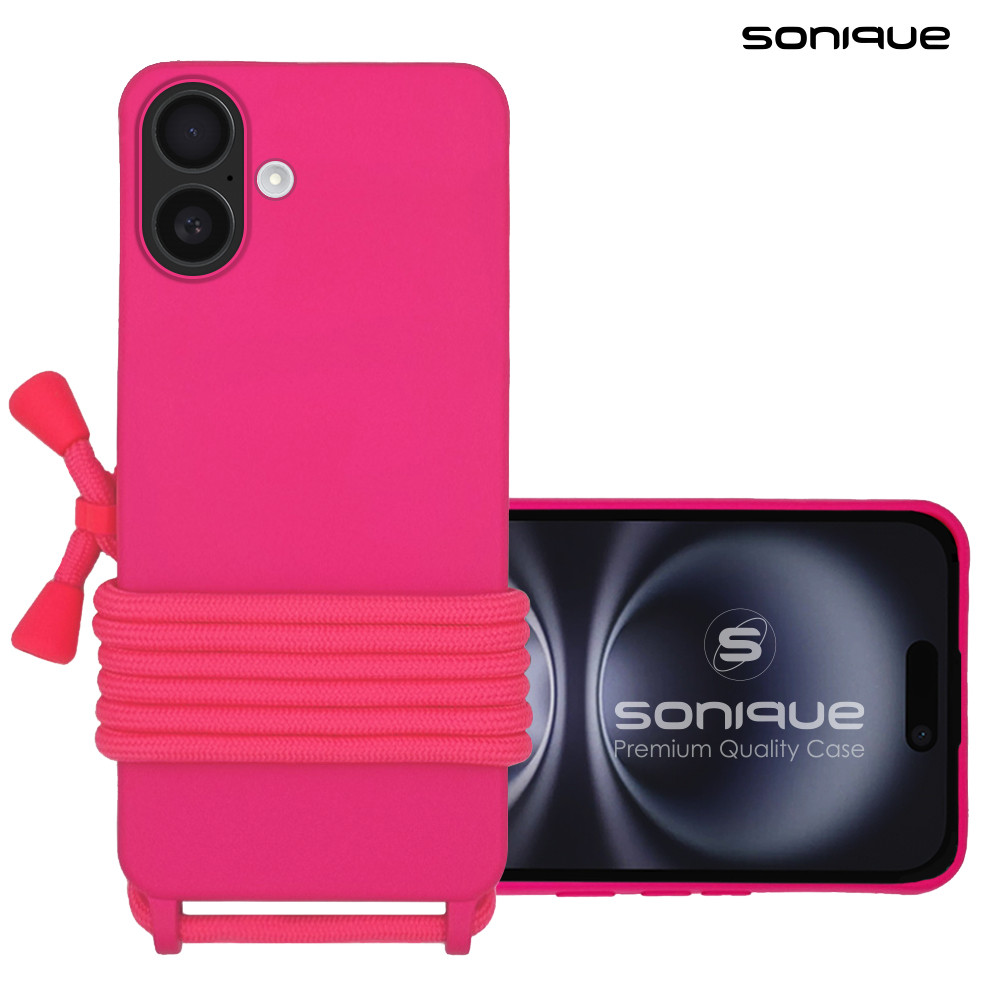 Θήκη Σιλικόνης με Κορδόνι CarryHang Sonique Apple iPhone 16 Plus Φουξ