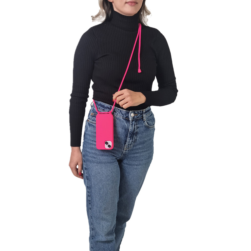 Θήκη Σιλικόνης με Κορδόνι CarryHang Sonique Apple iPhone 16 Plus Φουξ