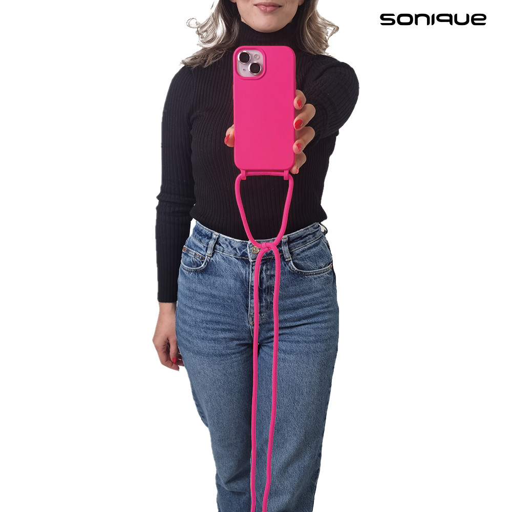 Θήκη Σιλικόνης με Κορδόνι CarryHang Sonique Apple iPhone 16 Plus Φουξ
