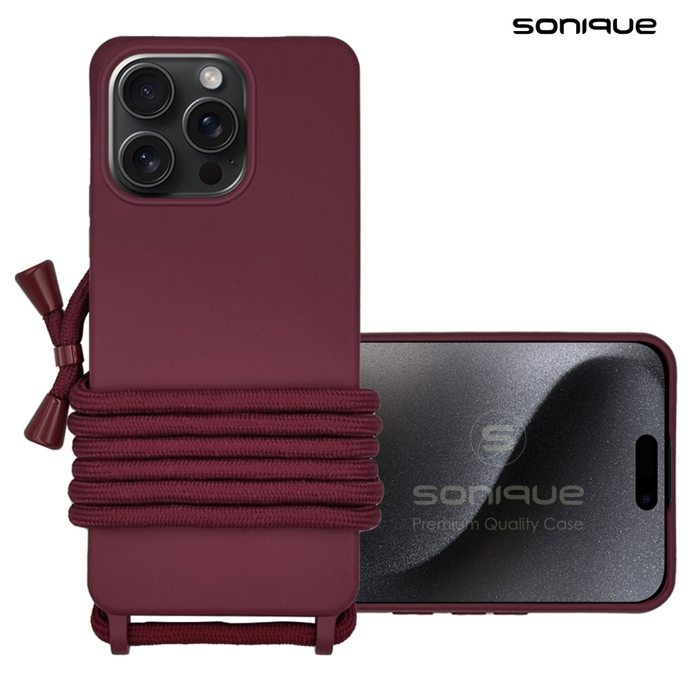 Θήκη Σιλικόνης με Κορδόνι CarryHang Sonique Apple iPhone 16 Pro Μπορντώ