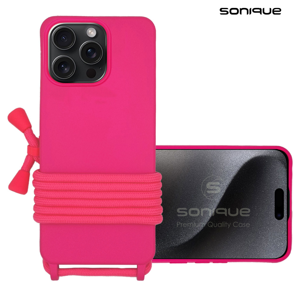 Θήκη Σιλικόνης με Κορδόνι CarryHang Sonique Apple iPhone 16 Pro Φουξ