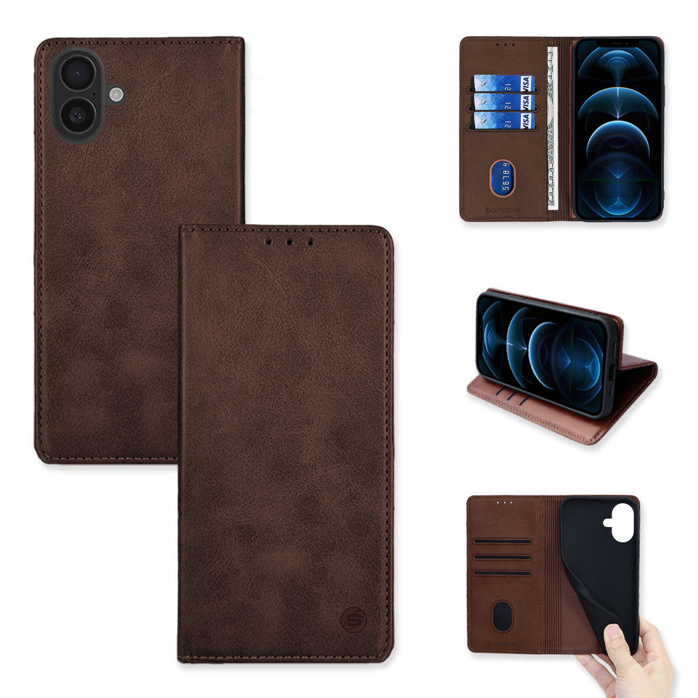 Θήκη Πορτοφόλι Vintage Magnet Wallet Sonique Apple iPhone 16 Plus Καφέ