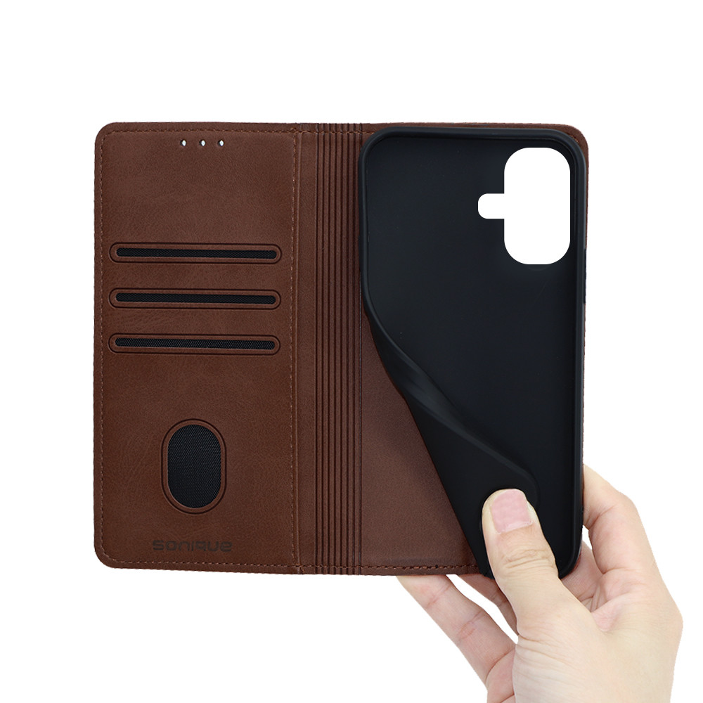 Θήκη Πορτοφόλι Vintage Magnet Wallet Sonique Apple iPhone 16 Plus Καφέ