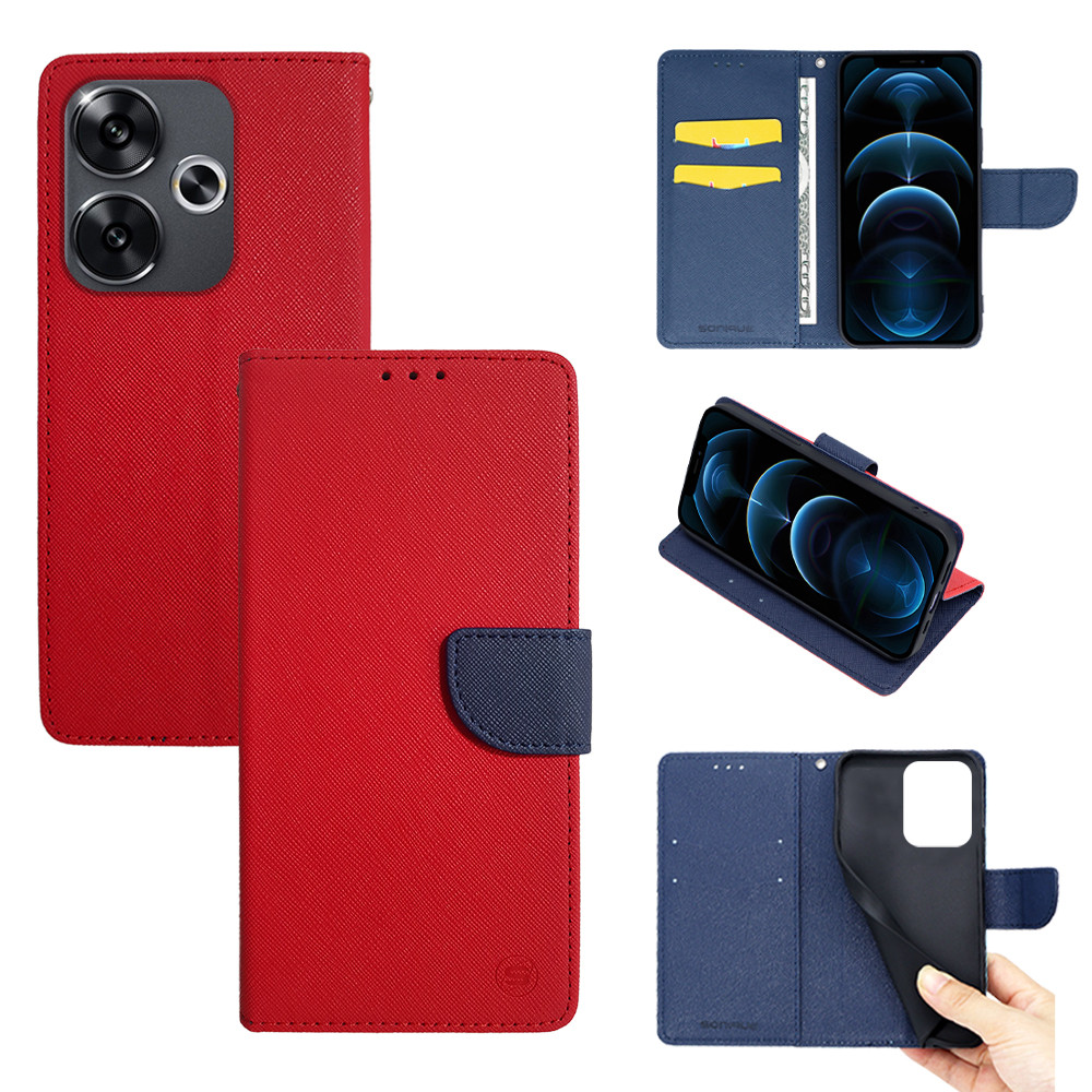 Θήκη Πορτοφόλι Sonique Trend Wallet Xiaomi Poco F6 5G Κόκκινο / Σκούρο Μπλε