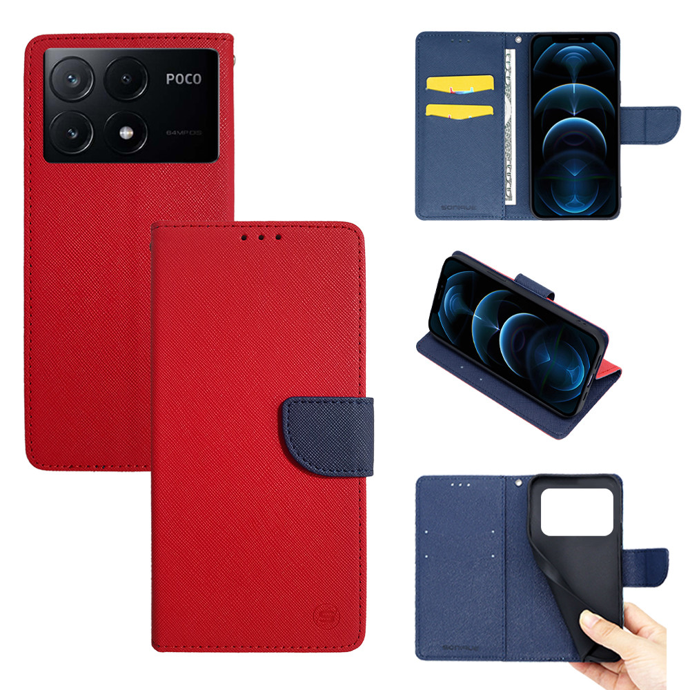 Θήκη Πορτοφόλι Sonique Trend Wallet Xiaomi Poco X6 Pro 5G Κόκκινο / Σκούρο Μπλε