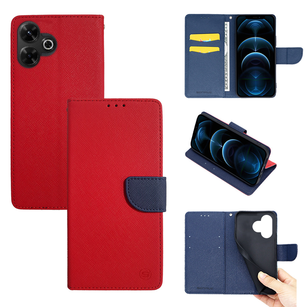 Θήκη Πορτοφόλι Sonique Trend Wallet Xiaomi Redmi 13 4G / Poco M6 4G Κόκκινο / Σκούρο Μπλε