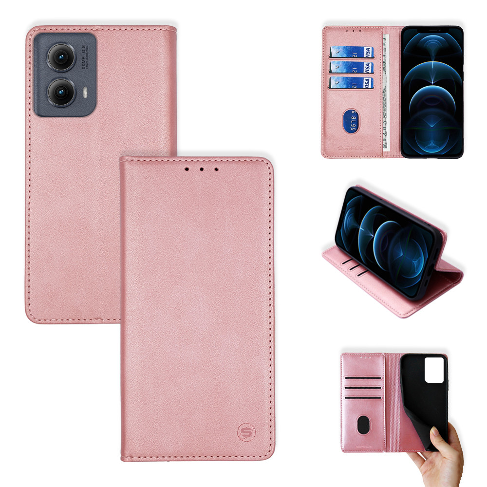 Θήκη Πορτοφόλι Vintage Magnet Wallet Sonique Motorola Edge 5G 2024 Ροζ Χρυσό