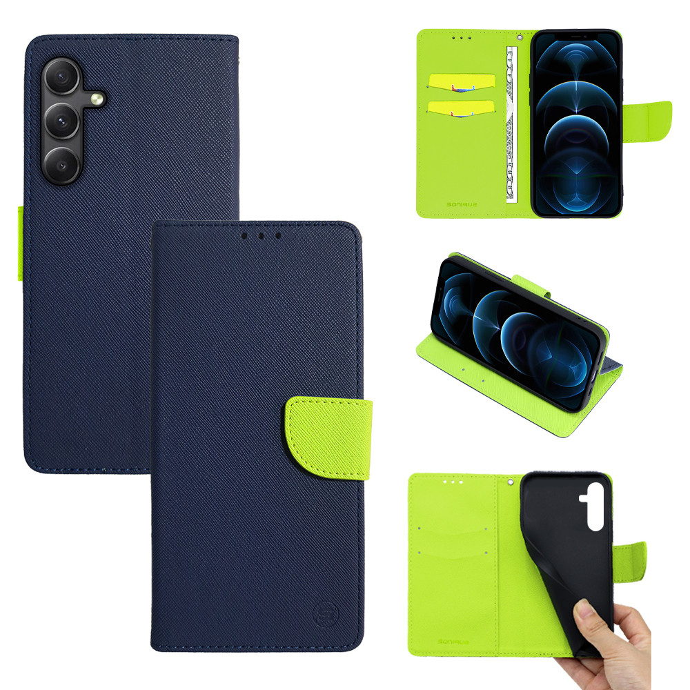 Θήκη Πορτοφόλι Sonique Trend Wallet Samsung Galaxy A35 5G Σκούρο Μπλε / Λαχανί
