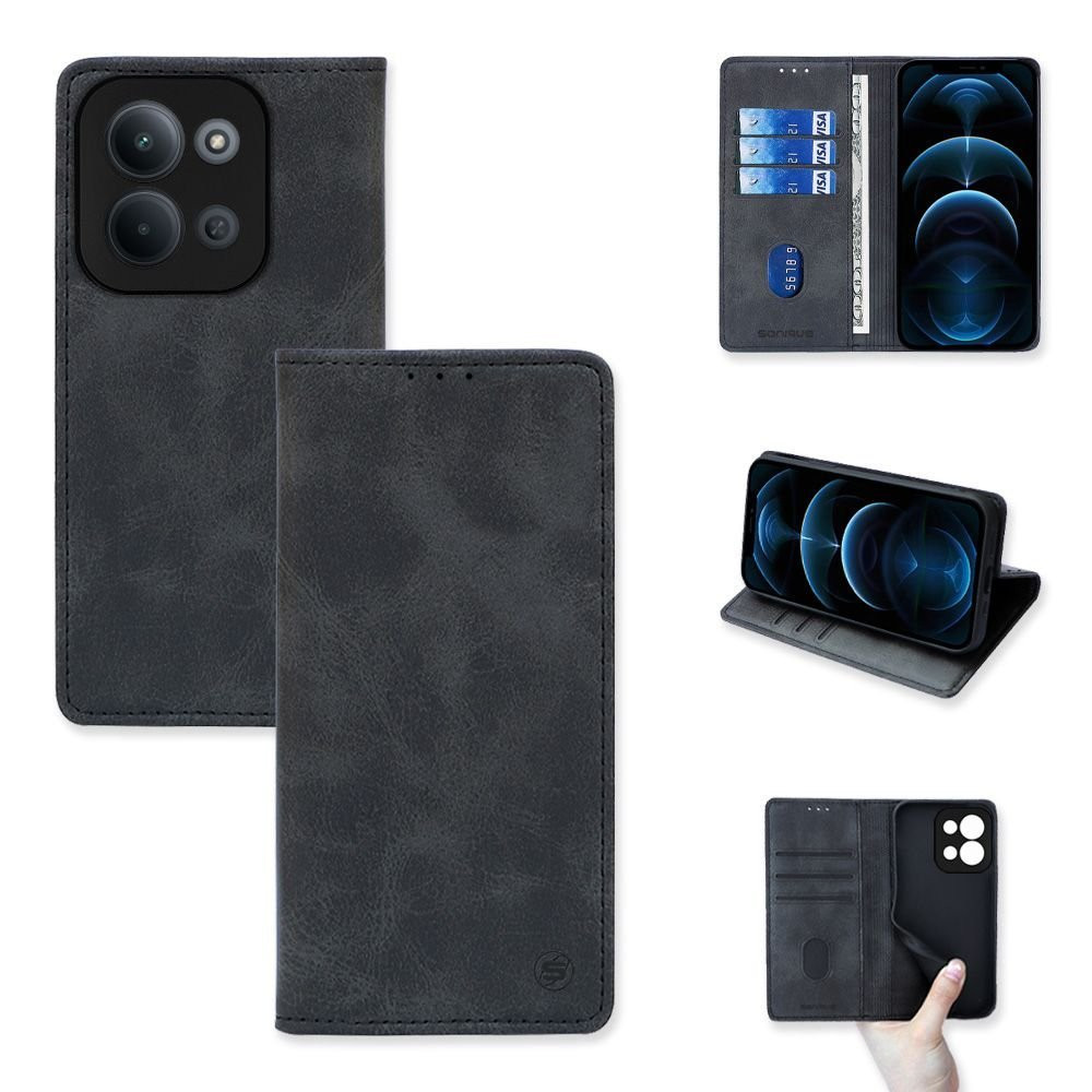 Θήκη Πορτοφόλι Vintage Magnet Wallet Sonique Xiaomi Redmi 15C 4G / Redmi 15C 5G Μαύρο