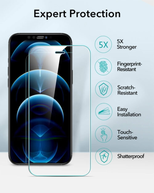ESR Premium Quality Tempered Glass iPhone 12/12 Pro (2-Pack With Easy Installation Frame) (200-106-224)
