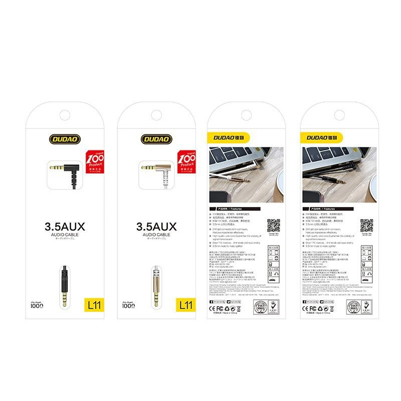 Dudao Γωνιακό Καλώδιο Aux Mini Jack 3.5mm 1M White (200-105-209)