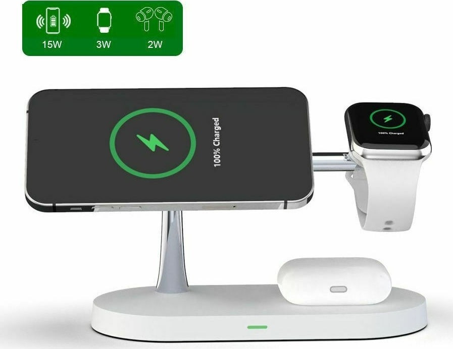 Tech-Protect A12 3 in 1 Wireless Charging Station - Βάση Ασύρματης Φόρτισης MagSafe για iPhone 12 / Airpods / Apple Watch - 15W - White (6216990211850)
