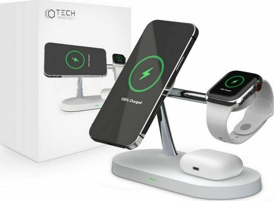 Tech-Protect A12 3 in 1 Wireless Charging Station - Βάση Ασύρματης Φόρτισης MagSafe για iPhone 12 / Airpods / Apple Watch - 15W - White (6216990211850)