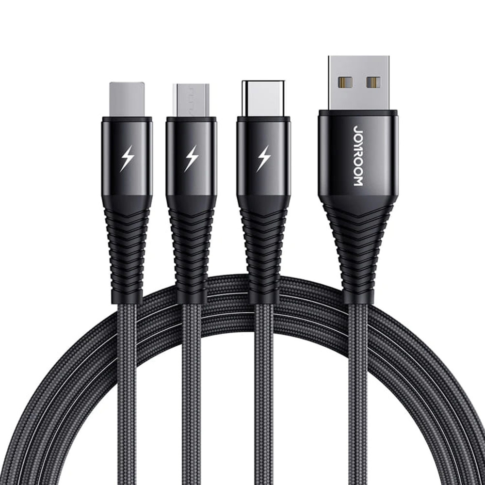 Joyroom S-1230G4 Braided USB to Lightning / Type-C / micro USB Cable Μαύρο 1.2m