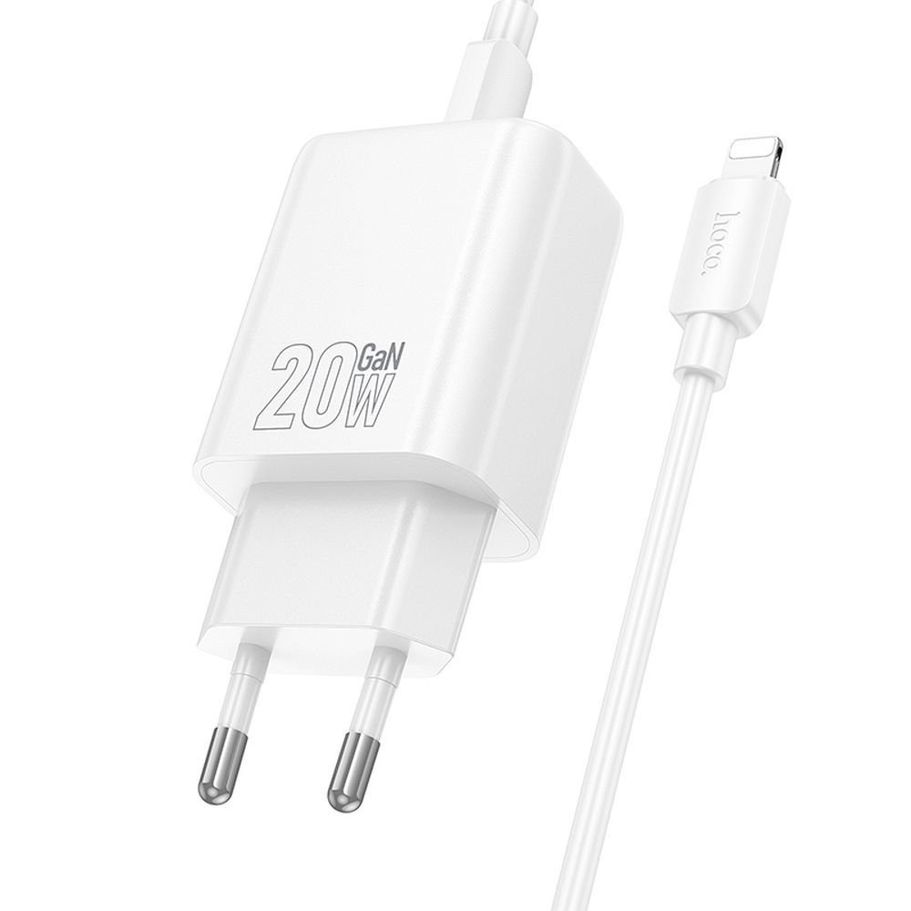 Hoco wall charger USB A + Type C + cable Type C to Lightning PD QC3.0 3A 20W N61 white