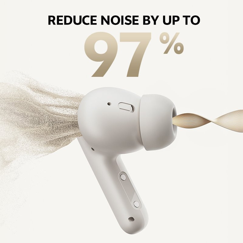 QCY Buds ANC Cream Grey (HT15) – 45db ANC TWS Earbuds 35h 5 mic ENC, ear-canal adaptive tech,