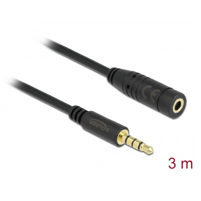 Delock Stereo Extension Cable 3.5mm 4pin 3m Black (84668)