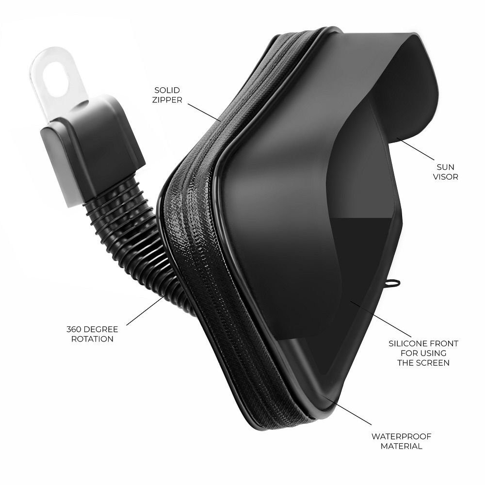 Motorcycle holder waterproof with zip and hood ( 4,8" - 5,5" ) black
