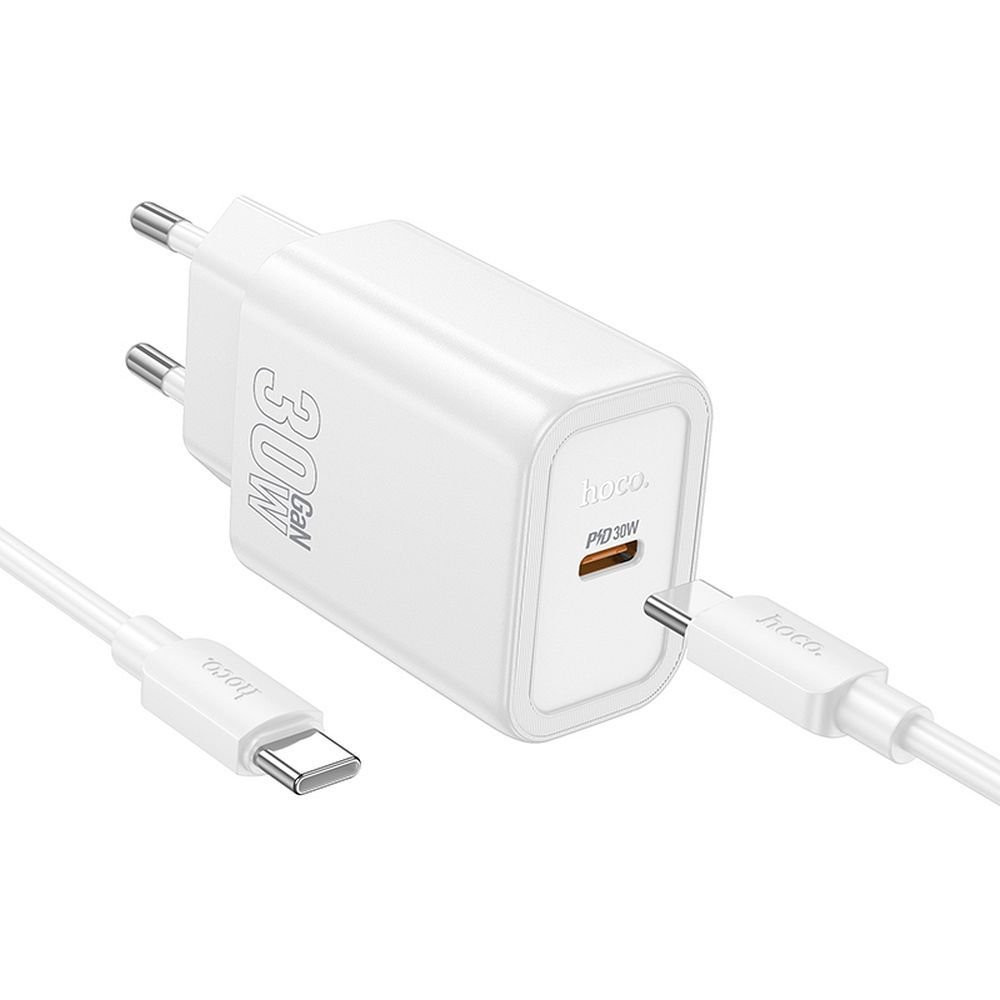 Hoco Universal Travel Charger QC PD με υποδοχή USB C - 3A 30W με καλώδιο USB-C σε USB-C 1m White