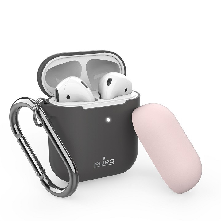 Puro Silicon Case for AirPods with additional cap with hook - Γκρι (APCASE1DKGREY)