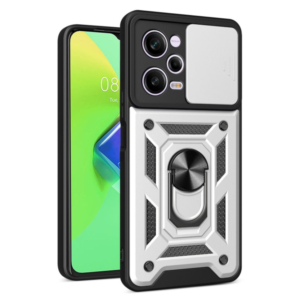Bodycell Armor Slide - Ανθεκτική Θήκη Xiaomi Redmi Note 12 Pro 5G / Poco X5 Pro με Κάλυμμα για την Κάμερα & Μεταλλικό Ring Holder - Silver (5206015020520)