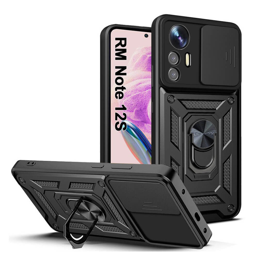 Bodycell Armor Slide - Ανθεκτική Θήκη Xiaomi Redmi Note 12S με Κάλυμμα για την Κάμερα & Μεταλλικό Ring Holder - Black (BA-00301) 