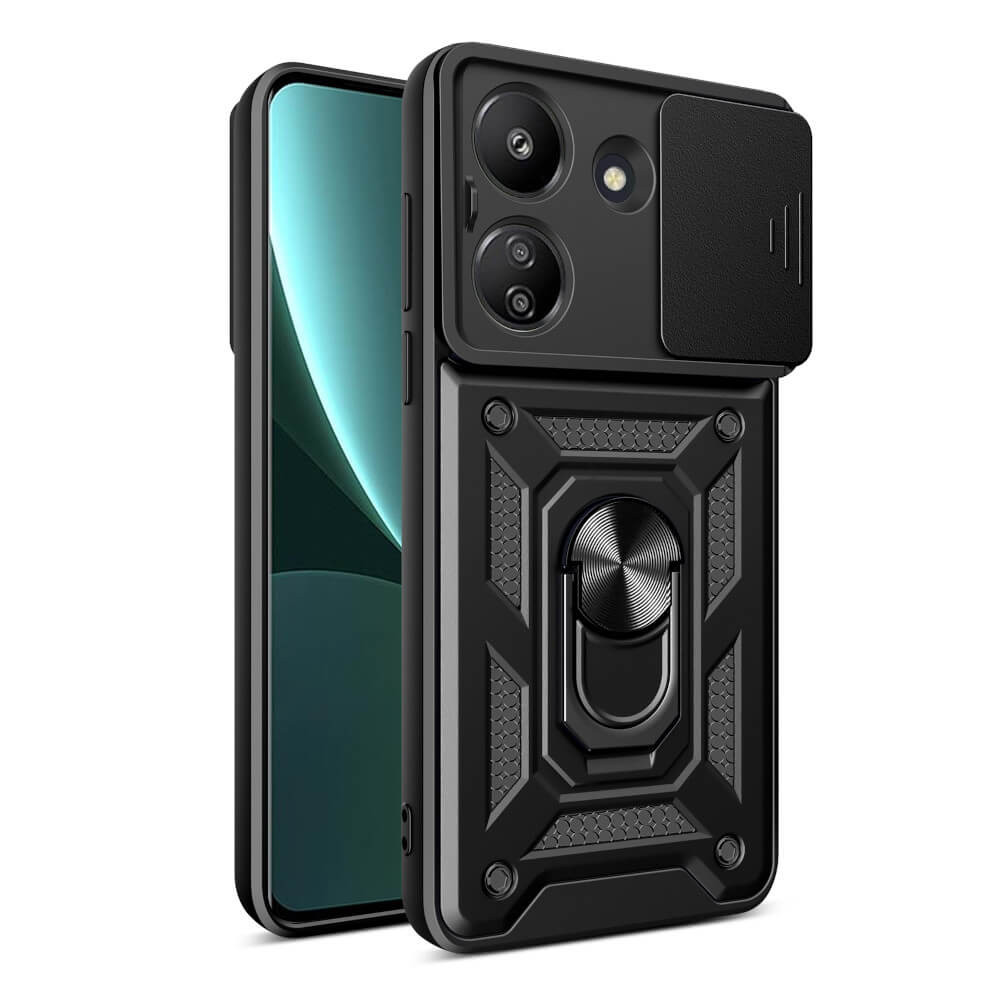 Bodycell Armor Slide - Ανθεκτική Θήκη Xiaomi Redmi 13C 4G / Poco C65 με Κάλυμμα για την Κάμερα & Μεταλλικό Ring Holder - Black (5206015072864)