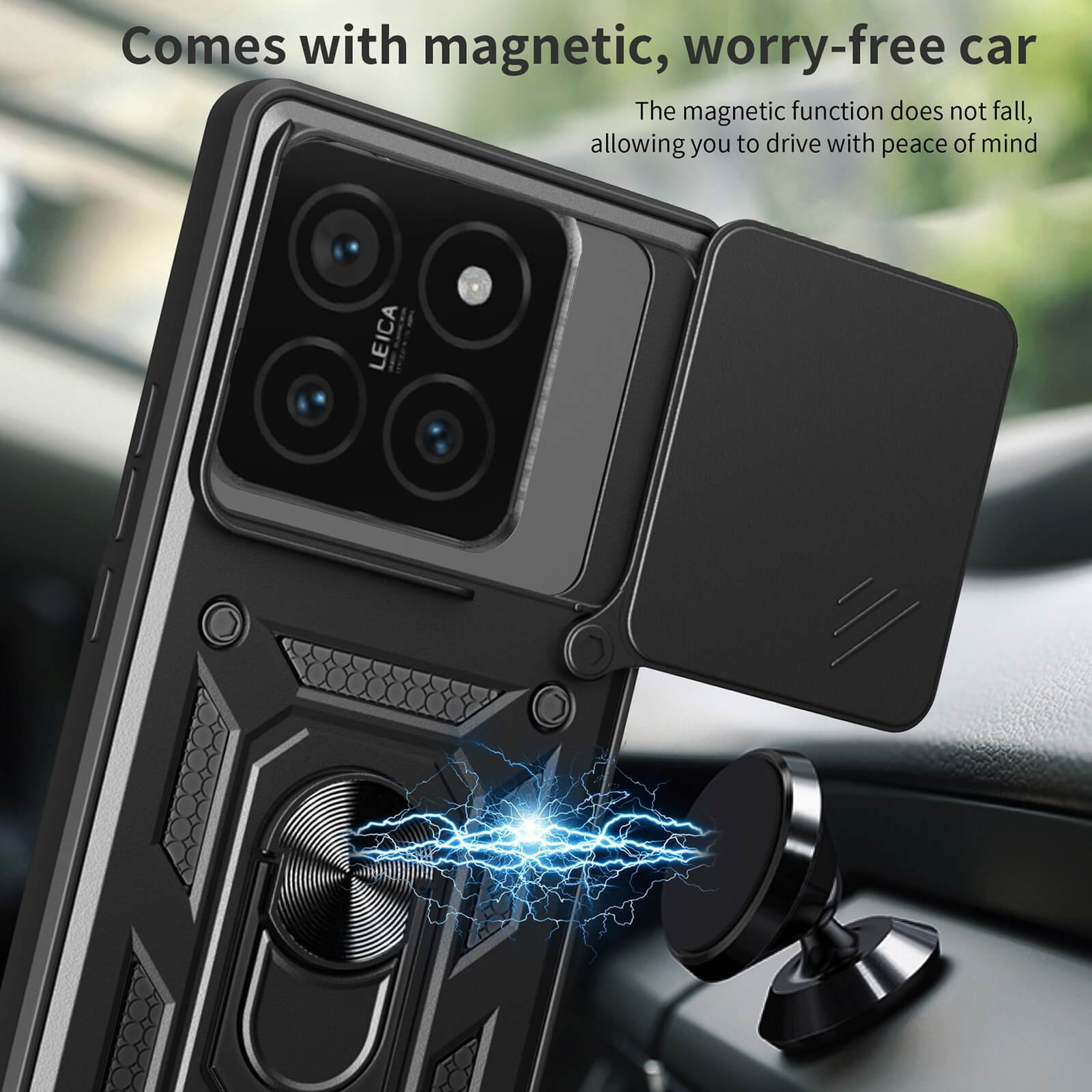 Θήκη Xiaomi 14T Bodycell Armor Slide Ανθεκτική με Κάλυμμα για την Κάμερα & Μεταλλικό Ring Holder - Black (5206015080197)