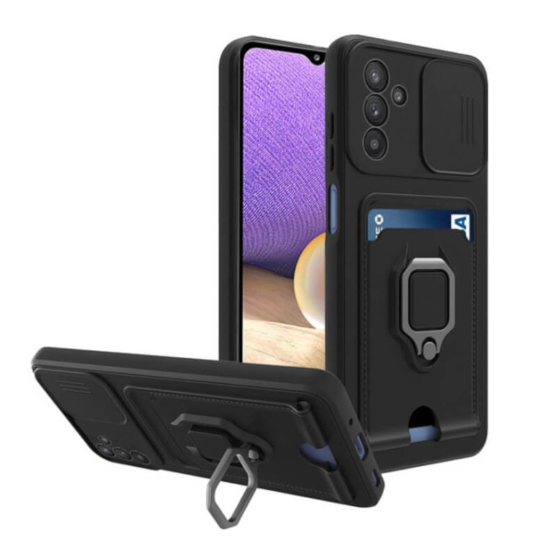 Bodycell Multifunction - Ανθεκτική Θήκη Samsung Galaxy A54 με Λουράκι Λαιμού / Κάλυμμα Κάμερας / Ring Holder / Υποδοχή Κάρτας - Black (BM-00175)
