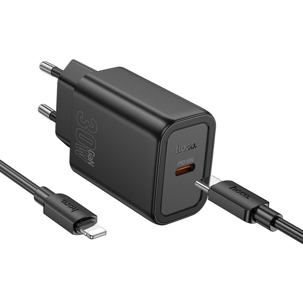 Hoco Universal Travel Charger QC PD με υποδοχή USB C - 3A 30W με καλώδιο USB-C σε Lightning 1m Black 