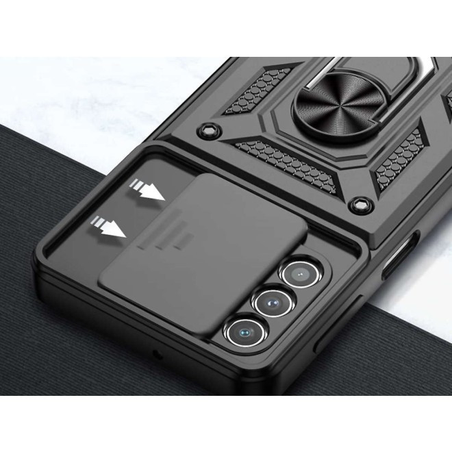Alogy Camshield Stand Ring - Ανθεκτική Θήκη Samsung Galaxy A32 5G με Κάλυμμα για την Κάμερα & Μεταλλικό Ring Holder - Black (5907765649855)
