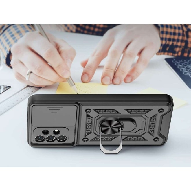 Alogy Camshield Stand Ring - Ανθεκτική Θήκη Samsung Galaxy A32 5G με Κάλυμμα για την Κάμερα & Μεταλλικό Ring Holder - Black (5907765649855)