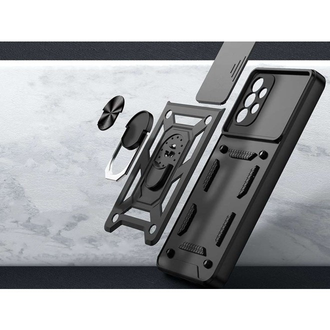Alogy Camshield Stand Ring - Ανθεκτική Θήκη Samsung Galaxy A32 5G με Κάλυμμα για την Κάμερα & Μεταλλικό Ring Holder - Black (5907765649855)