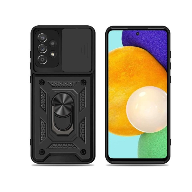 Alogy Camshield Stand Ring - Ανθεκτική Θήκη Samsung Galaxy A52 / A52s 5G με Κάλυμμα για την Κάμερα & Μεταλλικό Ring Holder - Black (5907765649862)