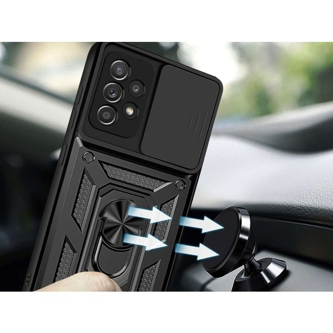 Alogy Camshield Stand Ring - Ανθεκτική Θήκη Samsung Galaxy A52 / A52s 5G με Κάλυμμα για την Κάμερα & Μεταλλικό Ring Holder - Black (5907765649862)