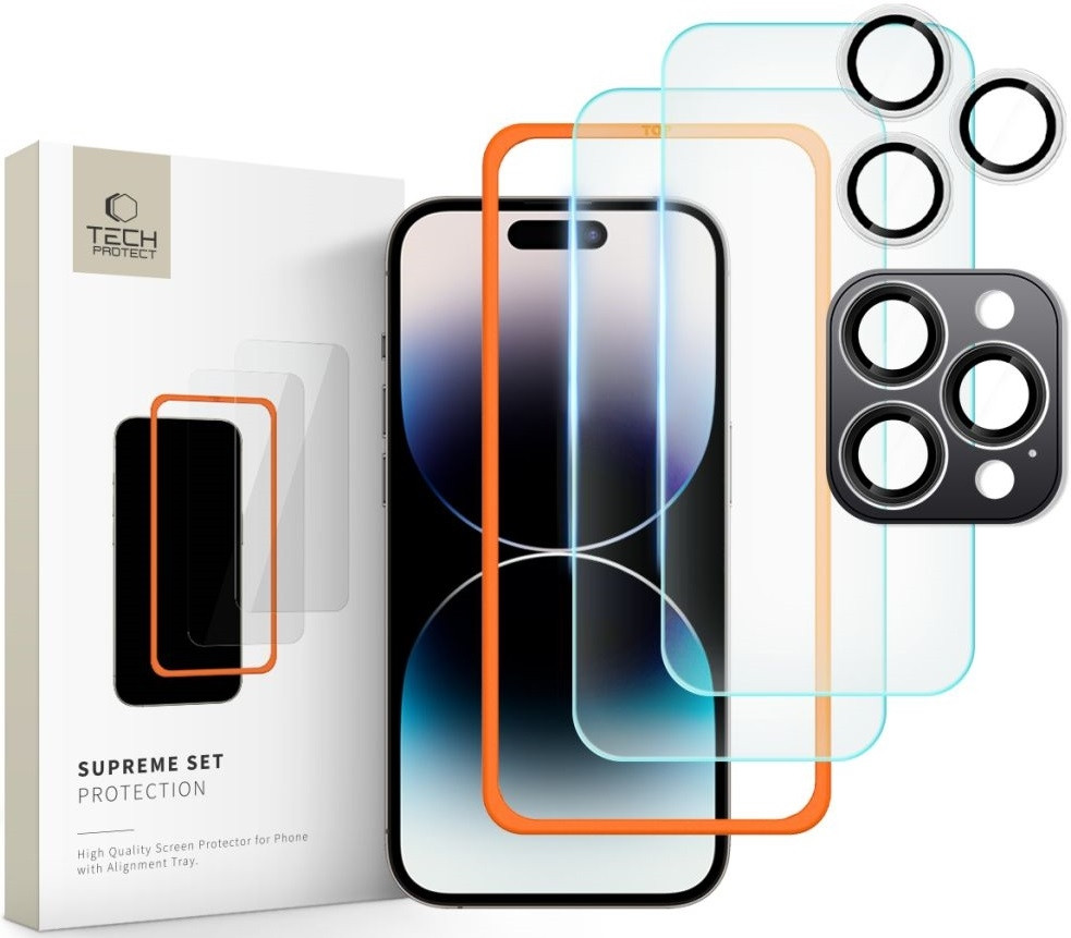 Αντιχαρακτικό Γυαλί Προστασίας Apple iPhone 16 Pro - Tech-Protect Supreme Set με 2 x Tempered Glass Οθόνης και 1 x Κάμερας - Clear (5906302310920)