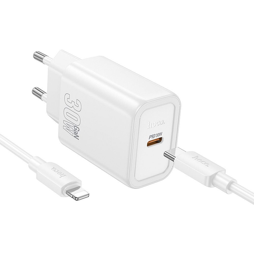 Hoco Universal Travel Charger QC PD με υποδοχή USB C - 3A 30W με καλώδιο USB-C σε Lightning 1m White