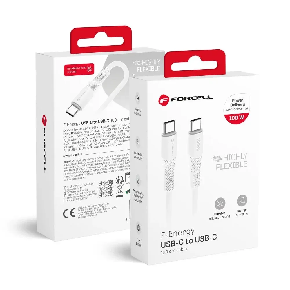 Καλώδιο USB C to USB C Forcell F-Energy QC4.0 PD 5A 100W Silicone 1 m C347 white