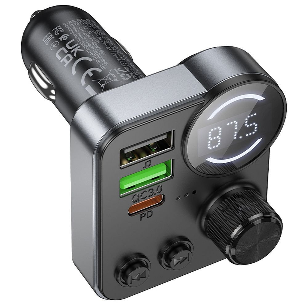 Hoco Car transmitter bluetooth  2 x USB A + USB C QC3.0 PD 48W E86 black