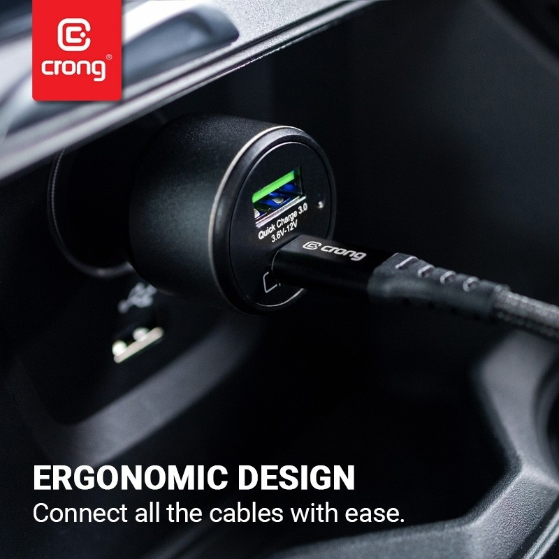 Crong Power Car Charger - Φορτιστής Αυτοκινήτου με 1 x USB QC 3.0 / 1 x Type-C - 63W - Black (CRG-PWRC-USBC63-ABK)