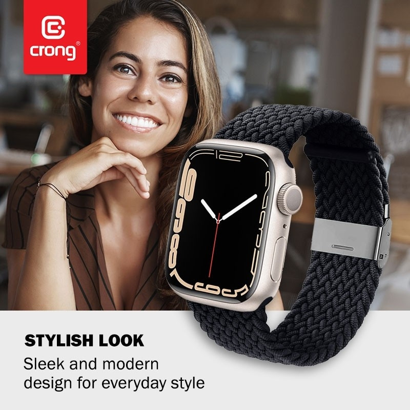 Crong Wave Band - Premium Υφασμάτινο Πλεκτό Λουράκι Apple Watch SE/7/6/5/4/3 (41/40/38mm) - Graphite (CRG-40WAV-CRL)