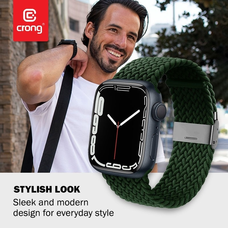 Crong Wave Band - Premium Υφασμάτινο Πλεκτό Λουράκι Apple Watch SE/7/6/5/4/3 (41/40/38mm) - Green (CRG-40WAV-GRN)
