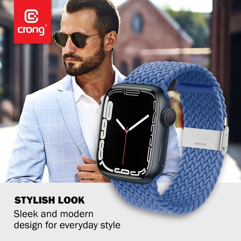 Crong Wave Band - Premium Υφασμάτινο Πλεκτό Λουράκι Apple Watch SE/7/6/5/4/3 (45/44/42mm) - Blue (CRG-44WAV-BLU)