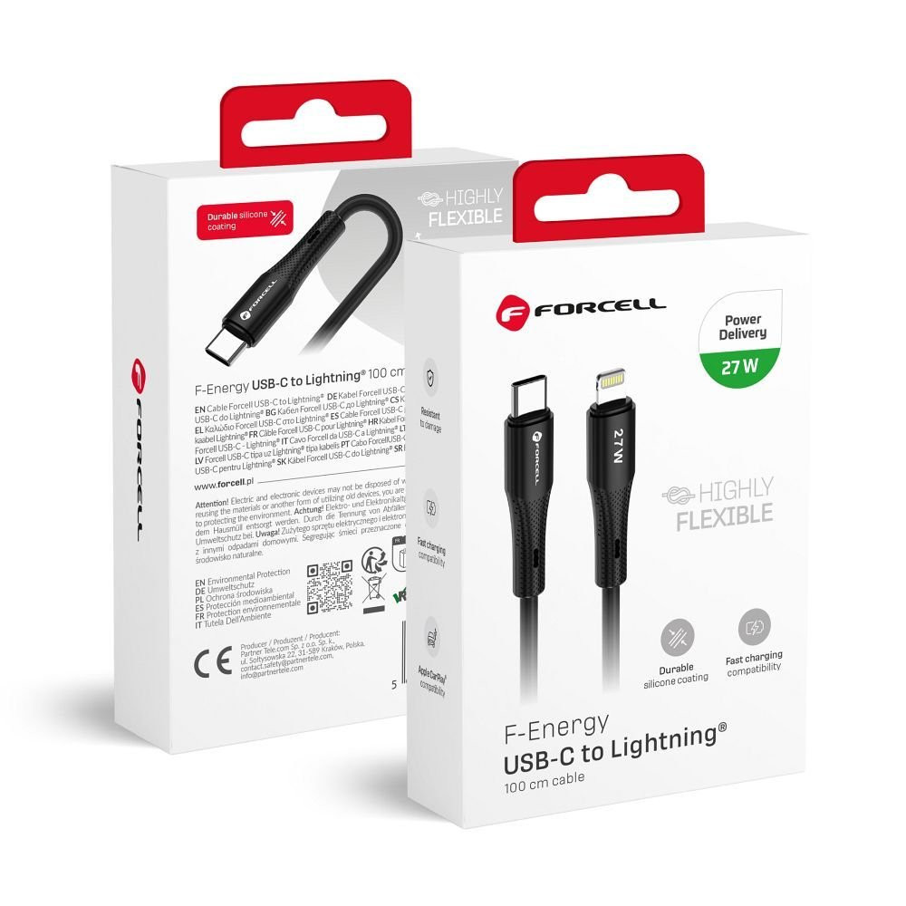 Καλώδιο USB C to Lightning Forcell F-Energy PD 3A 27W Silicone 1 m C346 black