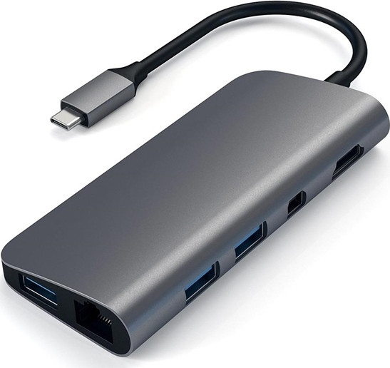 Satechi Αντάπτορας Type-C Multimedia - Με 1x Type-C / 1x 4K HDMI / 3x USB-A / 1x mini-DisplayPort / 1x Ethernet / 1x microSD / 1x SD - Space Gray (ST-TCMM8PAM) 