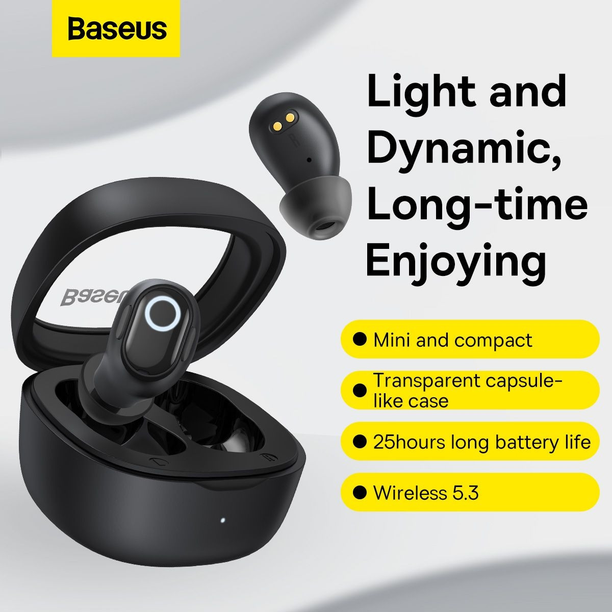 Baseus TWS Bowie WM02 - Ασύρματα Ακουστικά Bluetooth Με Θήκη Φόρτισης - Black (NGTW180101)