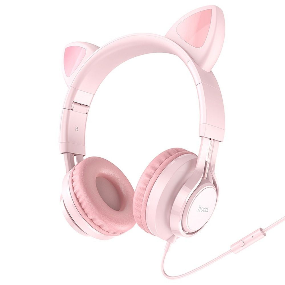 Hoco Ακουστικά με μικρόφωνο W36 Cat Ear - Ροζ (200-110-527)