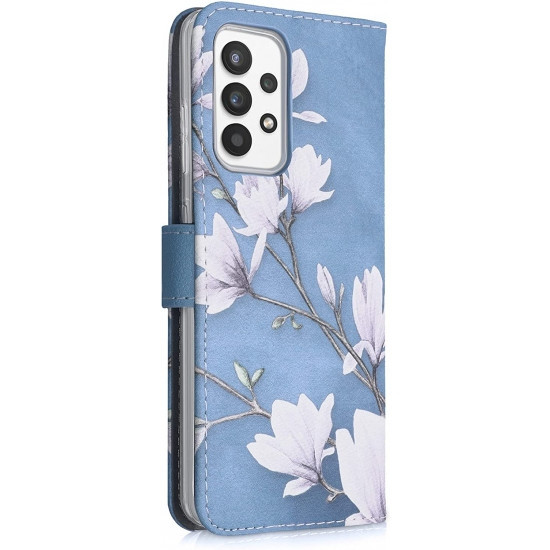 KWmobile Magnolia Wallet Δερματίνης Magnolias-Blue - Galaxy A52 (200-109-023)